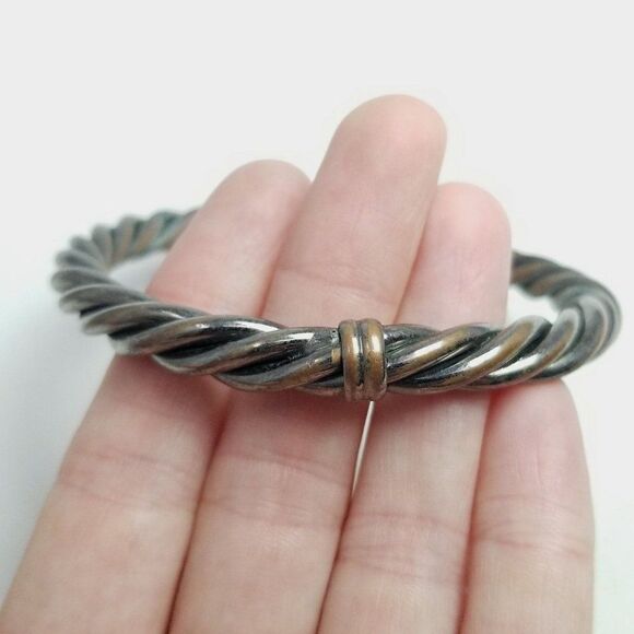 Vintage Rope Twist Spiral Bangle Bracelet Silver Tone Tarnished, Stacking Unisex - Picture 2 of 6